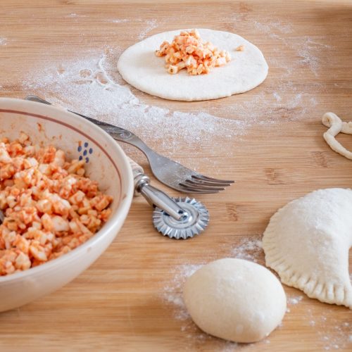 Making,Panzerotto,,Traditional,Apulian,Food.,Dough,And,Ingredients,On,A